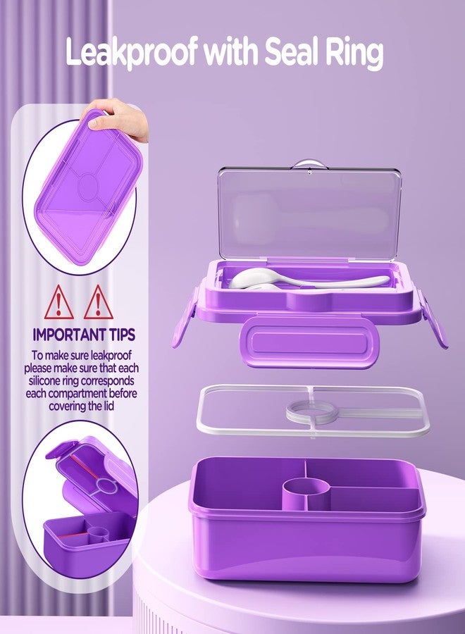 DaCool Lunch Box Kids Bento Box 7.5 Cups with 4-Compartment Leakproof BPA Free Toddler Girls Lunch Containers with Fork Spoon for Meal Snack School Picnic Travel, Microwave Dishwasher Safe, Purple - Image 3